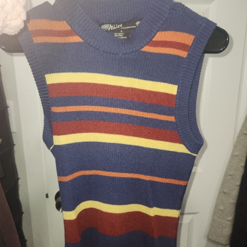 70's Style Blue Striped Women's Sweater Top